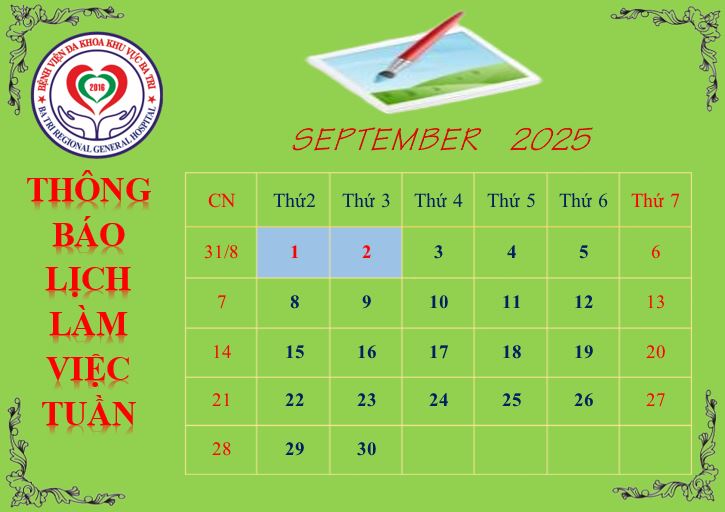 Lịch làm việc Bác sĩ khối lâm sàng từ ngày 08 tháng 9 đến ngày 14 tháng 9 năm 2025