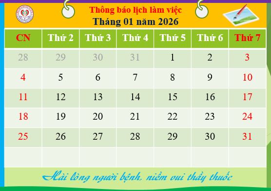 Lịch làm việc Bác sĩ khối lâm sàng từ ngày 19 tháng 01 đến ngày 25 tháng 01 năm 2026