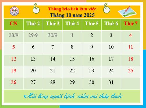 Lịch làm việc Bác sĩ khối lâm sàng từ ngày 20 tháng 10 đến ngày 26 tháng 10 năm 2025
