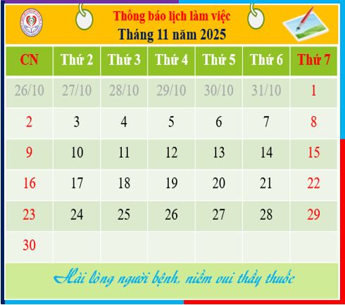 Lịch làm việc Bác sĩ khối lâm sàng từ ngày 3 tháng 1 đến ngày 9 tháng 11 năm 2025